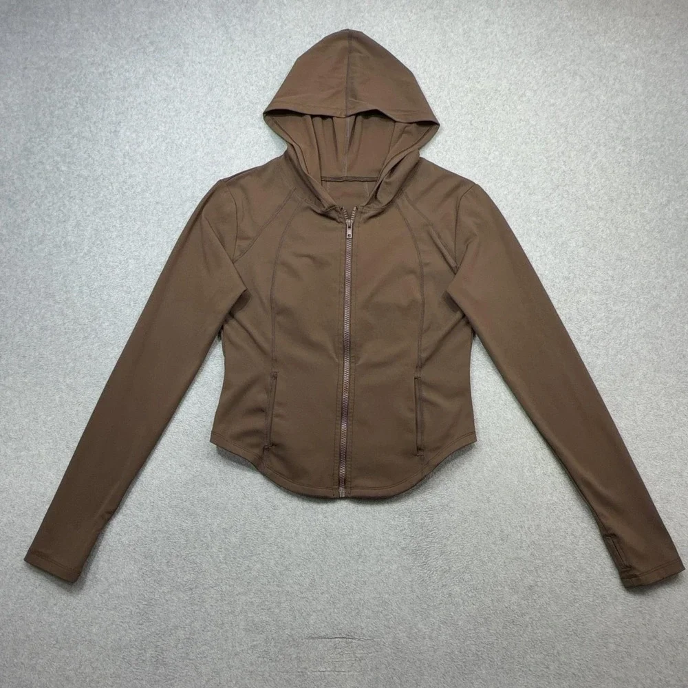 Alo Yoga Jacket Womens XS Brown Track Hooded Full Zip Performance Thumbholes
